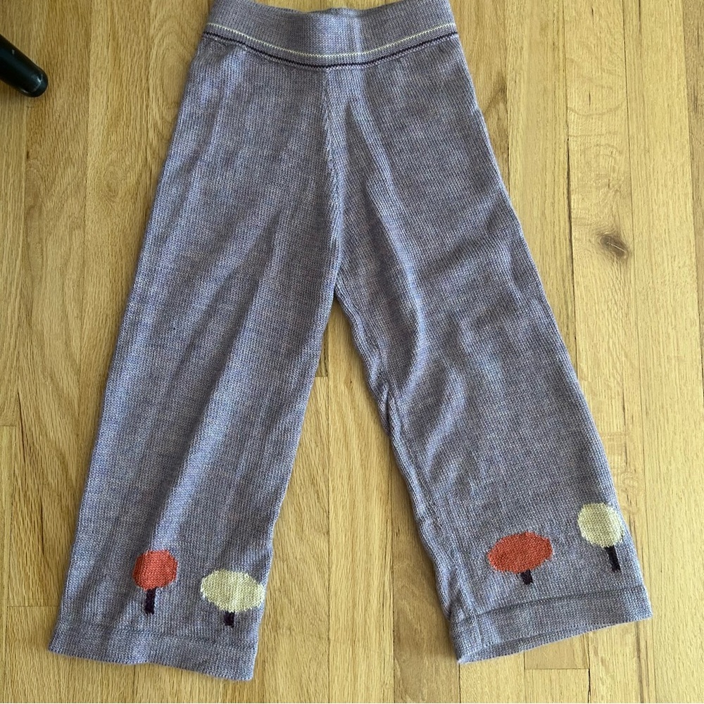 Oeuf Kids Alpaca wide leg Pants Size 5-6 Ribbed purple Knit tree novelty print